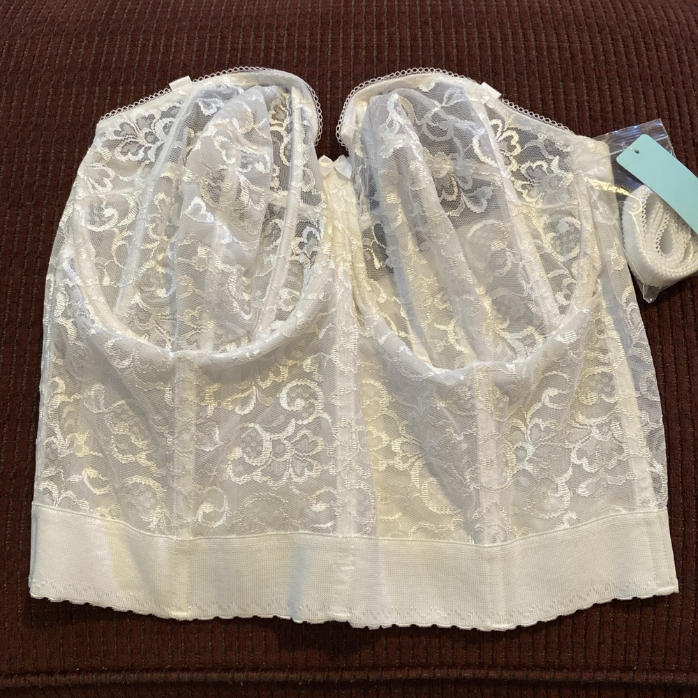 GODDESS WHITE LACE BRIDAL BUSTIER BRA UNDERWIRE NWT! VINTAGE SIZE 40F